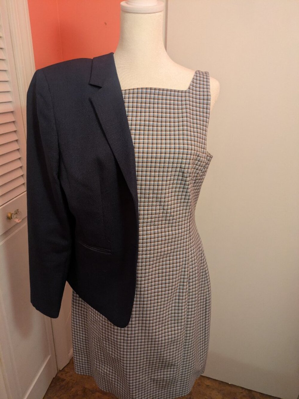 Theory Size 8 Jumper Dress - Black, Light Blue, Tan & White Check Sleeveless EUC